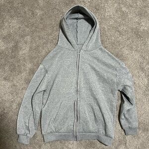 Grey Drawstring Zip Up Hoodie